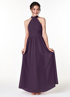 Azazie Iman Junior Plum A-Line Pleated Chiffon Dress image1