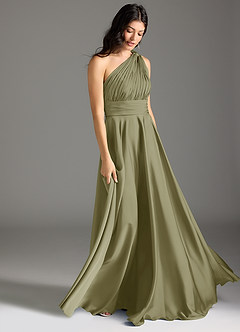 Azazie Charlize Jurken voor bruidsmeisjes Jurk van Stretch Satijn met A-Lijn One-Shoulder Pistache image3