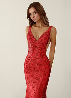 Roxana Red V-neck Hot Rhinestones Corset Prom Dress image5