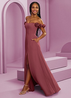 Barbie ♥ Azazie Robes de demoiselle d'honneur Robe Trapèze Convertible en Mousseline de soie Épaule décolletée Merlot image6
