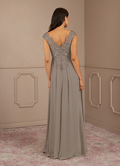 Azazie Amethyst Mother of the Bride Dresses Taupe A-Line V-Neck Sequins Chiffon Dress image7