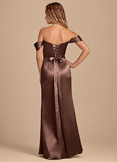 Azazie Shea Bridesmaid Dresses Espresso Mermaid Off the Shoulder Metallic Satin Convertible Dress image4