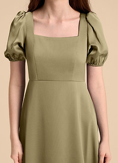Azazie Briar Junior Moss Green A-Line Bow Stretch Satin Dress image8