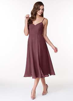 Azazie Clarissa Bridesmaid Dresses Sangria A-Line V-Neck Chiffon Dress image4