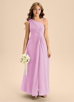 Azazie Brooke Junior Robe Trapèze en Mousseline de soie Fente Latérale Rose Bonbon image3