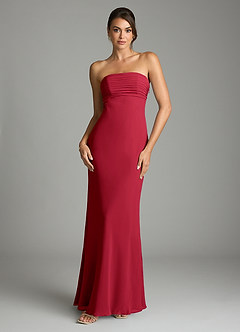 Azazie Saylor Vestidos de damas de honor Vestido de Escarlata de Gasa de Corte Sirena con Sin tirantes image3