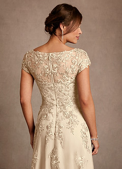 Azazie Jalinda Mother of the Bride Dresses Champagne A-Line Lace Chiffon Dress image6