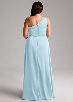 Azazie Brooke Robes de demoiselle d'honneur Robe Trapèze en Satin extensible Ue épaule Bleu Ciel image9