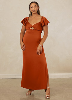 Christian Siriano Bridal for Azazie 1005 Bridesmaid Dresses Burnt Orange Sheath Sweetheart Neckline Stretch Satin Dress image17