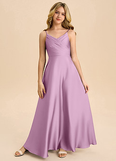 Azazie Bug Junior Linia A Pofałdowany Satyna elastyczna Długość podłogi Młodsza druhna Sukienka image5