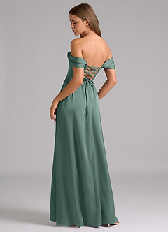 Azazie Hattie Bridesmaid Dresses Eucalyptus A-Line Corset Stretch Satin Dress image2