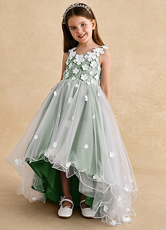 Azazie Celia vestidos de niña de las flores Vestido de Matcha de Tul de Corte En A con Encaje image6