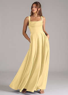 Azazie Shaude Bridesmaid Dresses Butter A-Line Pleated Stretch Satin Dress image3
