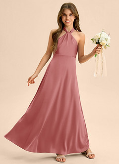 Azazie Beah Junior Robe Trapèze en Satin extensible Plissée Antique Rose image5