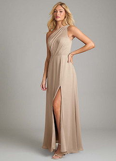 Azazie Phaedra Bridesmaid Dresses Taupe A-Line One Shoulder Chiffon Dress image13