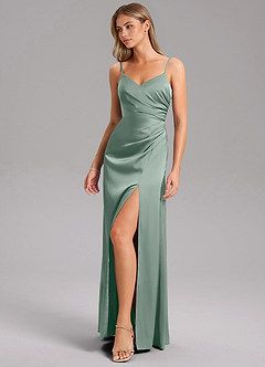 Azazie Azuree Essayer des robes à la maison Robe Trapèze en Satin extensible Plissée Eucalyptus image5