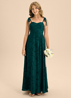 Azazie Rosey Junior Abito A-Line in Burnout Floreale Scollo a Cuore Pino image5