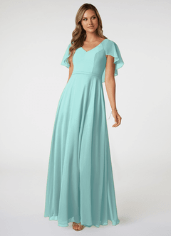 Azazie Jamie Bridesmaid Dresses Aqua A-Line Chiffon Dress image1