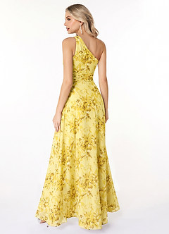 Azazie Dallas Robes de demoiselle d'honneur Robe Trapèze en Mousseline de soie Une épaule Sorbet Au Citron Fleurs image2