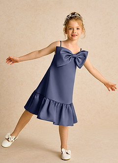 Azazie Kiwi Flower Girl Dresses Stormy A-Line Spaghetti Strap Matte Satin Dress image1