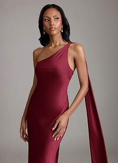 Azazie Juniper Brudtärnklänningar Klänning av Sjöjungfru i Stretch Satin One-shoulder Bourgogne image3