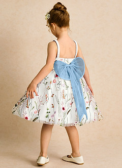 Azazie Peppa Flower Girl Dresses Ivory Steel Blue A-Line Sweetheart Neckline Tulle Dress image5
