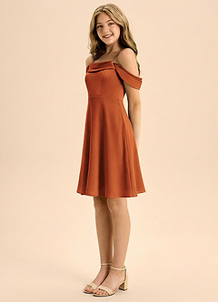 Azazie Anselie Junior A-Line Plisseret Stræk satin Mini Junior brudepige Kjole image4