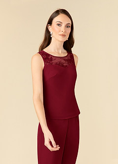 Azazie Frances Mother of the Bride Dresses Burgundy Jumpsuit/Pantsuit Scoop Mesh Dress image7