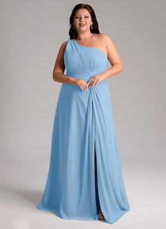 Azazie Brooke Bridesmaid Dresses Powder Blue A-Line One Shoulder Chiffon Dress image10