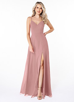Azazie Lena Robes de demoiselle d'honneur Robe Trapèze en Mousseline de soie Dentelle Rose Poussiéreuse image1
