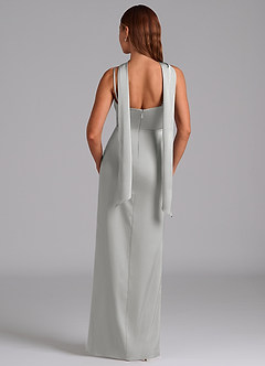 Azazie Calandra Jurken voor bruidsmeisjes Jurk van Stretch Satijn met A-Lijn Geplooid Zilver image4