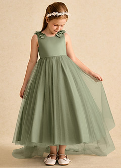 Azazie Lorita Flower Girl Dresses Pistachio A-Line Beaded Tulle Dress image5