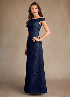 Azazie Moore Mother of the Bride Dresses Dark Navy A-Line Boatneck Floral Burnout Dress image4