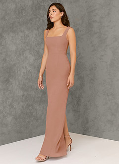 Azazie Flori Bridesmaid Dresses Champagne Rose Sheath Square Neckline Chiffon Dress image4