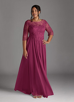 Azazie Harriet Mother of the Bride Dresses Mulberry A-Line Scoop lace Mesh Dress image7