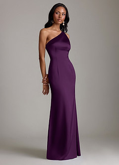 Azazie Voni Bridesmaid Dresses Grape Mermaid One Shoulder Stretch Satin Dress image1