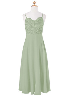 Azazie Sonya Junior Dusty Sage A-Line Lace Chiffon Dress image5