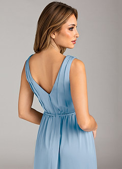Azazie Tanicia Bridesmaid Dresses Powder Blue A-Line Pleated Stretch Satin Dress image7