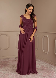 Azazie Amethyst Mother of the Bride Dresses Cabernet A-Line V-Neck Sequins Chiffon Dress image1