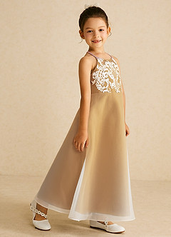 Azazie Ladybug Blumenmädchenkleider A-Linie Spitze Organza Kleid Butterscotch image3