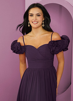 Barbie ♥ Azazie Bridesmaid Dresses Plum A-Line Off the Shoulder Chiffon Convertible Dress image6