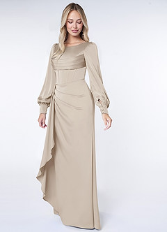 Azazie Raye Robes de demoiselle d'honneur Robe Sirène en Satin extensible Manche longue Givre image3