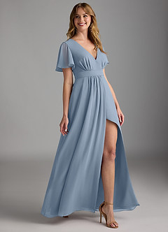 Azazie Zaniah Bridesmaid Dresses Dusty Blue A-Line Chiffon Dress image3
