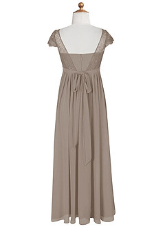 Azazie Silvermist Junior Abito A-Line in Chiffon Plissettato Taupe image9