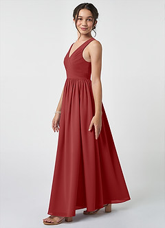 Azazie Keyla Junior Rust A-Line Pleated Chiffon Dress image3