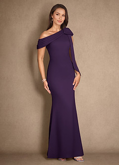 Azazie Myers vestidos de madre de la novia Vestido de Ciruela de Crepé elástico de Sirena con Plisado image3
