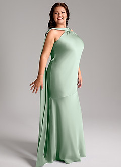 Azazie Kinsley Bridesmaid Dresses Agave Mermaid Side Slit Stretch Satin Dress image12