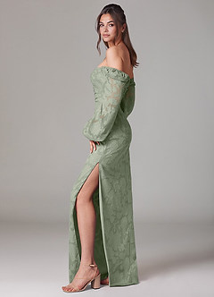 Azazie Lainie Bridesmaid Dresses Agave Sheath Long Sleeve Floral Burnout Dress image4
