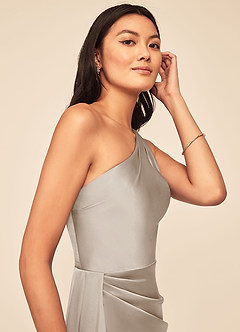 Azazie Maron Bridesmaid Dresses Frost A-Line One Shoulder Stretch Satin Dress image6