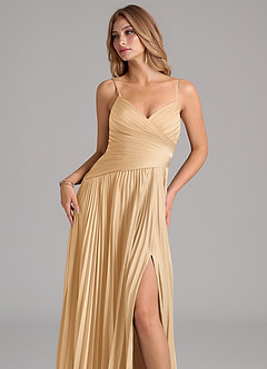 Azazie Vini Brautjungfernkleider A-Linie Plissee Stretch-Satin Kleid Gold image2